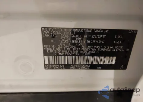 2019 Toyota Rav4 Hybrid Le z USA, uszkodzony, nr VIN 2T3MWRFV1KW026337